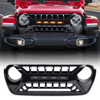American Modified® - 1-Pc Armor Style Glossy Black Main Grille with LED Amber Lights