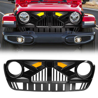American Modified® - 1-Pc Empire Style Glossy Black Grille with LED Amber Lights