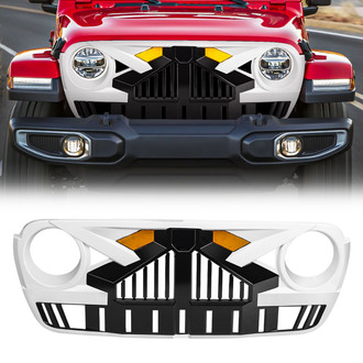 American Modified® - 1-Pc Empire Style Black and White Grille with LED Amber Lights