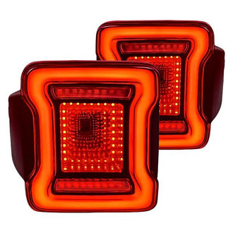 American Modified® - Driver and Passenger Side Black/Red Tunnel Style Fiber Optic LED Tail Lights
