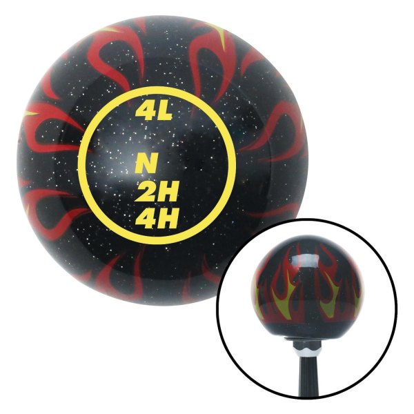 American Shifter® - Old Skool Series Translucent Black with Flames and Metal Flakes Custom Transfer Case Shift Knob (M16 x 1.5 Insert)