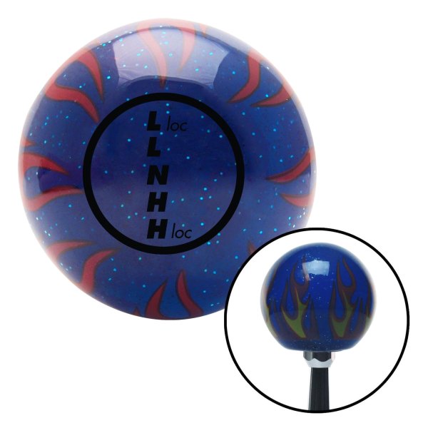 American Shifter® - Old Skool Series Translucent Blue with Flames and Metal Flakes Custom Transfer Case Shift Knob (M16 x 1.5 Insert)