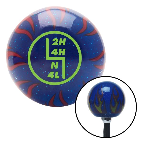 American Shifter® - Old Skool Series Translucent Blue with Flames and Metal Flakes Custom Transfer Case Shift Knob (M16 x 1.5 Insert)