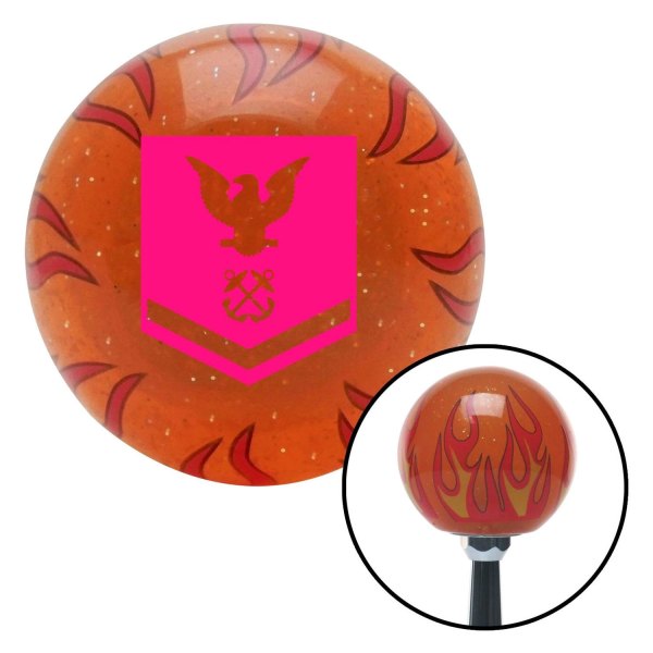 American Shifter® - Old Skool Series Translucent Orange with Flames and Metal Flakes Custom Shift Knob (M16 x 1.5 Insert)