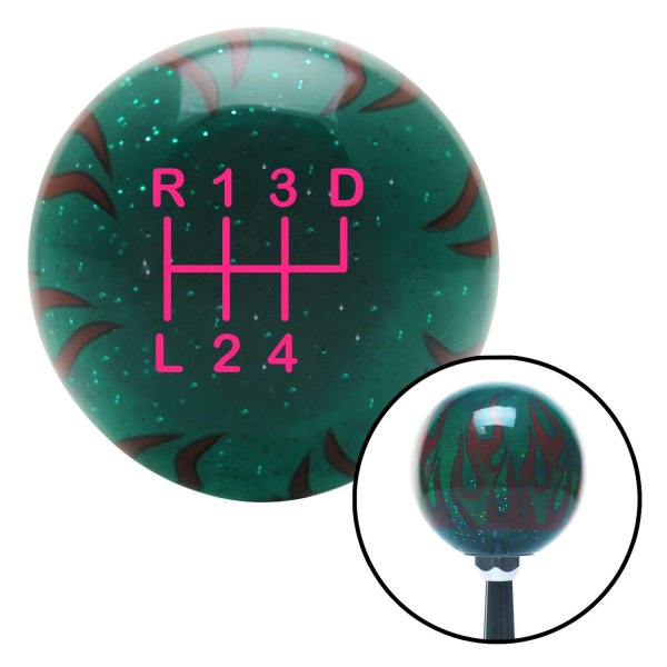 American Shifter® - Old Skool Series Translucent Green with Flames and Metal Flakes Custom Shift Knob (M16 x 1.5 Insert)