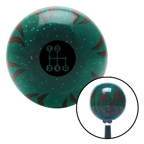 American Shifter® - Old Skool Series Translucent Green with Flames and Metal Flakes Custom Shift Knob (M16 x 1.5 Insert)