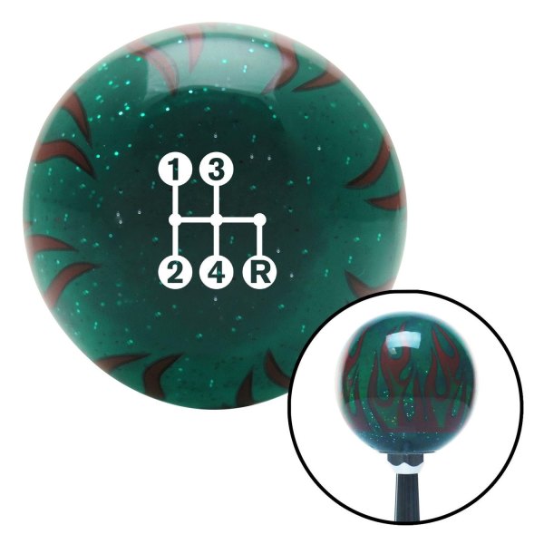 American Shifter® - Old Skool Series Translucent Green with Flames and Metal Flakes Custom Shift Knob (M16 x 1.5 Insert)