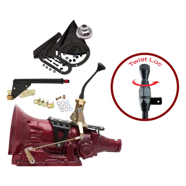 American Shifter® - Push Button & Side Detent Single Bend Black Edition Shifter Kit with Ringed Knob