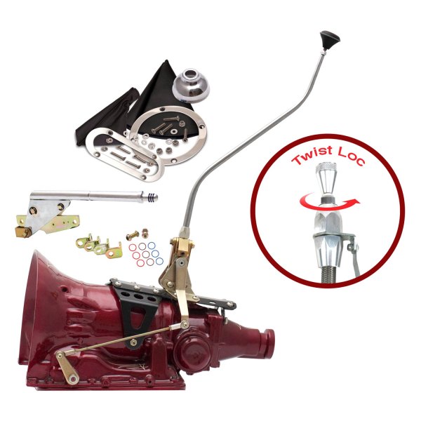American Shifter® - Push Button & Side Detent Dual Bend Chrome Edition Shifter Kit with Ringed Knob