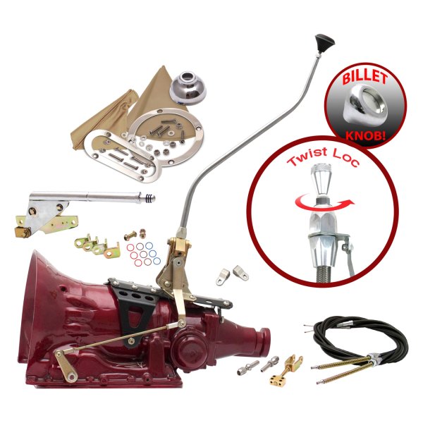 American Shifter® - Push Button & Side Detent Dual Bend Chrome Edition Shifter Kit with Billet Knob