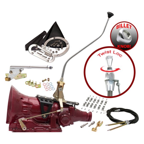 American Shifter® - Push Button & Side Detent Dual Bend Chrome Edition Shifter Kit with Billet Knob