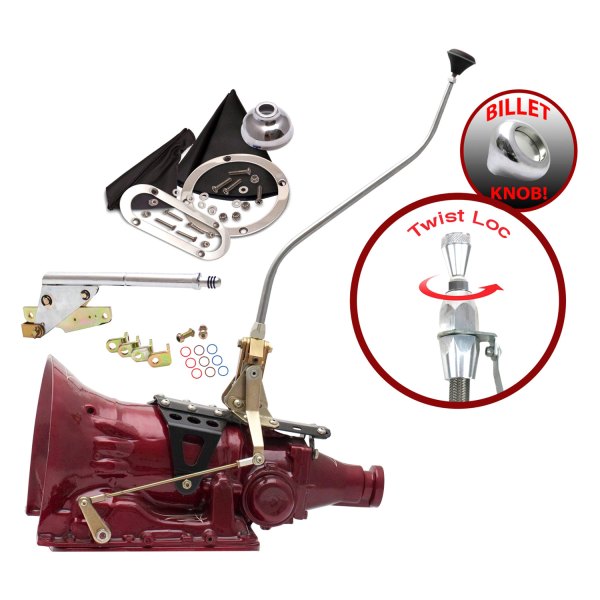 American Shifter® - Push Button Dual Bend Chrome Edition Shifter Kit with Billet Knob