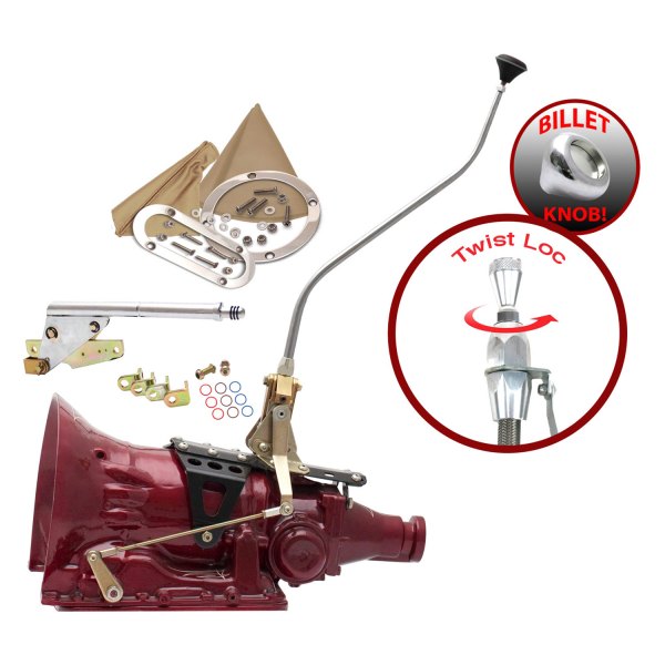 American Shifter® - Push Button & Side Detent Dual Bend Chrome Edition Shifter Kit with Billet Knob