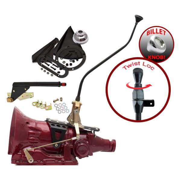 American Shifter® - Push Button & Side Detent Dual Bend Black Edition Shifter Kit with Billet Knob