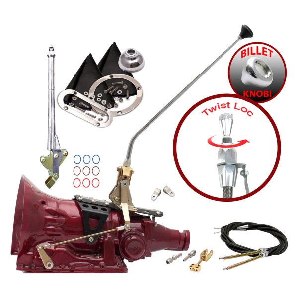 American Shifter® - Push Button & Side Detent Single Bend Chrome Edition Shifter Kit with Billet Knob