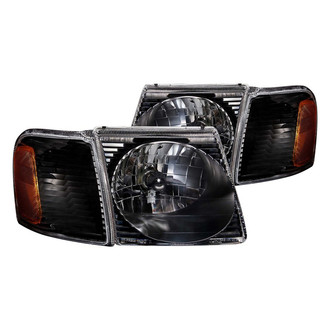 Anzo® - Driver and Passenger Side Black Euro Headlights with Corner Lights