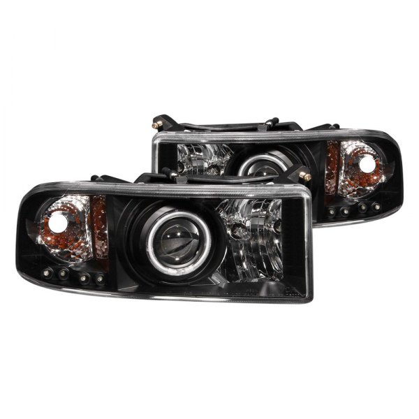 Anzo® - Black CCFL Halo Projector Headlights with Parking LEDs, Dodge Ram