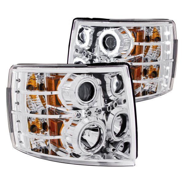 Anzo® - Chrome CCFL Halo Projector Headlights with Parking LEDs, Chevy Silverado