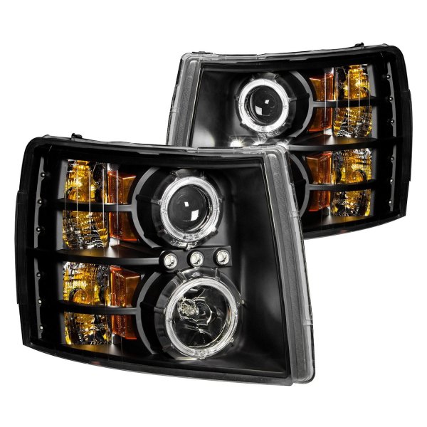 Anzo® - Black CCFL Halo Projector Headlights with Parking LEDs, Chevy Silverado