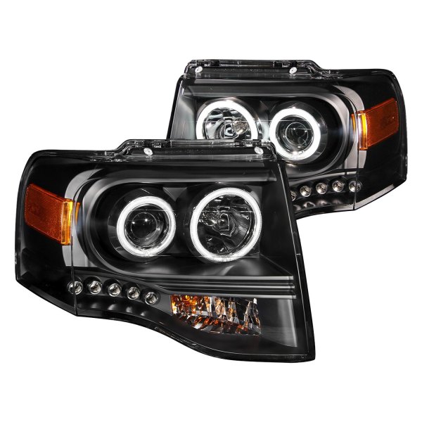 Anzo® - Black CCFL Halo Projector Headlights with Parking LEDs, Ford Expedition