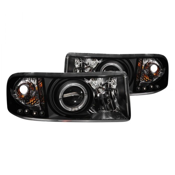Anzo® - Black Halo Projector Headlights with Parking LEDs, Dodge Ram