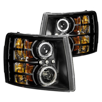 Anzo® - Driver and Passenger Side Black Halo Projector Headlights with Parking LEDs