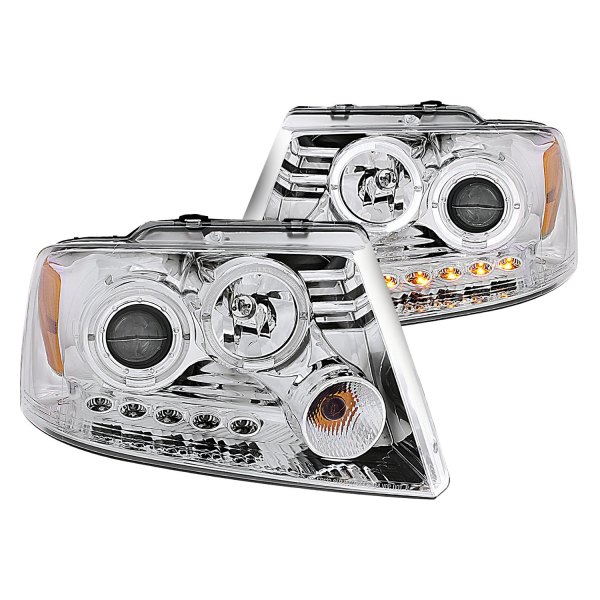 Anzo® - Chrome Dual Halo Projector Headlights with Parking LEDs, Ford F-150
