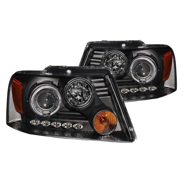 Anzo® - Black Dual Halo Projector Headlights with Parking LEDs, Ford F-150