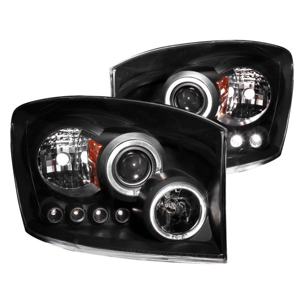 Anzo® - Black Halo Projector Headlights with Parking LEDs, Dodge Ram