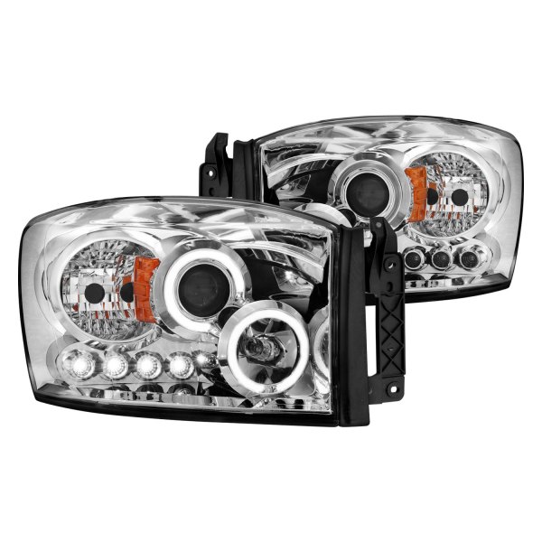 Anzo® - Chrome Halo Projector Headlights with Parking LEDs, Dodge Ram