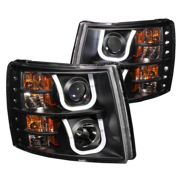 Anzo® - Black U-Bar™ Projector Headlights with LED DRL, Chevy Silverado