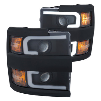 Anzo® - Plank Style Driver and Passenger Side Black LED U-Bar™ Projector Headlights