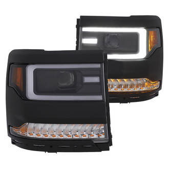 Anzo® - Plank Style Driver and Passenger Side Black U-Bar™ Projector Headlights with LED Turn Signal