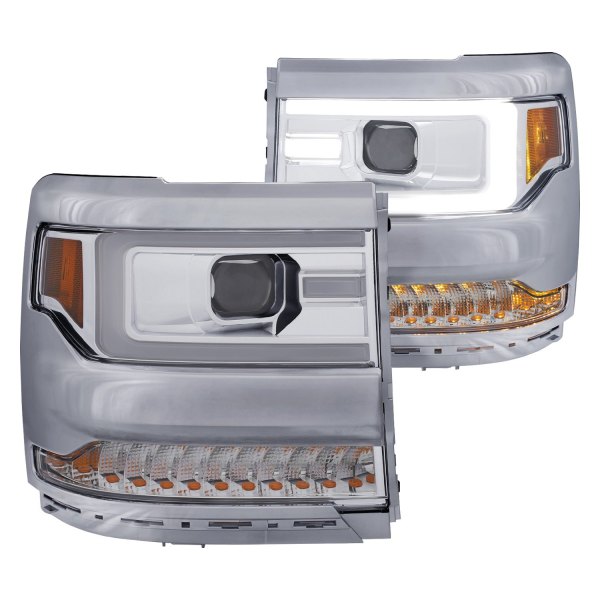 Anzo® - Plank Style Chrome U-Bar™ Projector Headlights with LED Turn Signal, Chevy Silverado