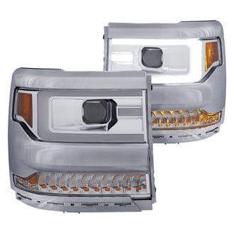 Anzo® - Plank Style Driver and Passenger Side Chrome U-Bar™ Projector Headlights with LED Turn Signal