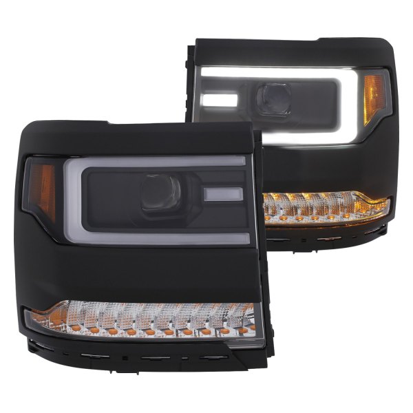 Anzo® - Plank Style Black U-Bar™ Projector Headlights with Sequential LED Turn Signal, Chevy Silverado
