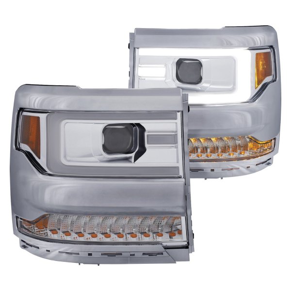 Anzo® - Plank Style Chrome U-Bar™ Projector Headlights with Sequential LED Turn Signal, Chevy Silverado
