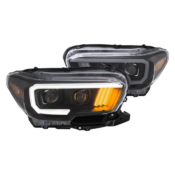 Anzo® - Plank Style Black LED U-Bar™ Projector Headlights with Tri-Bar Amber Turn Signal, Toyota Tacoma