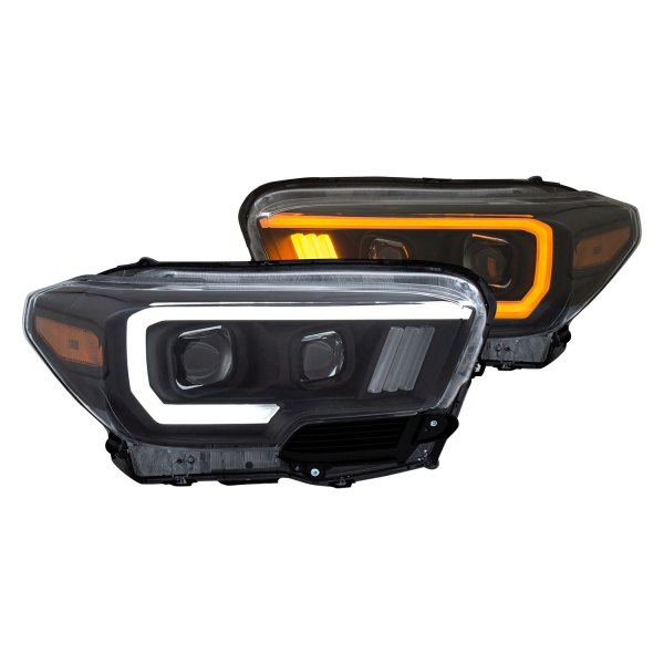 Anzo® - Plank Style Black Switchback LED U-Bar™ Projector Headlights with Tri-Bar Amber Turn Signal, Toyota Tacoma