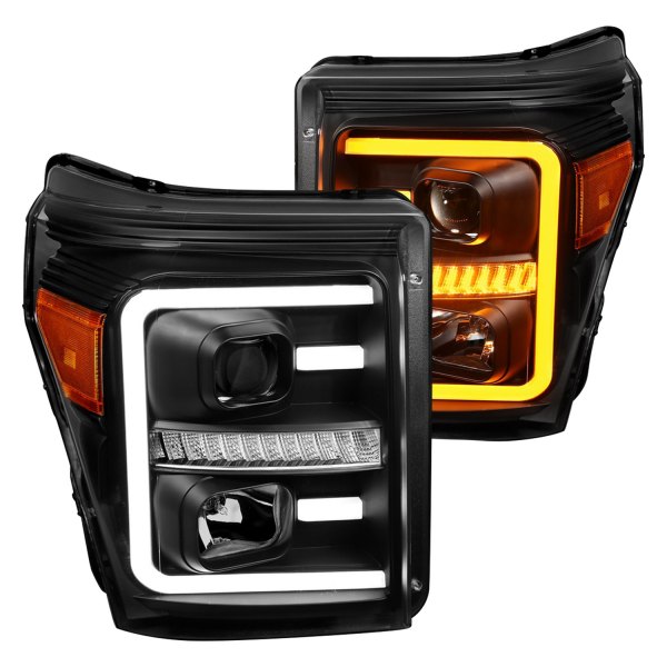 Anzo® - Plank Style Black Switchback U-Bar™ Projector Headlights with LED Turn Signal
