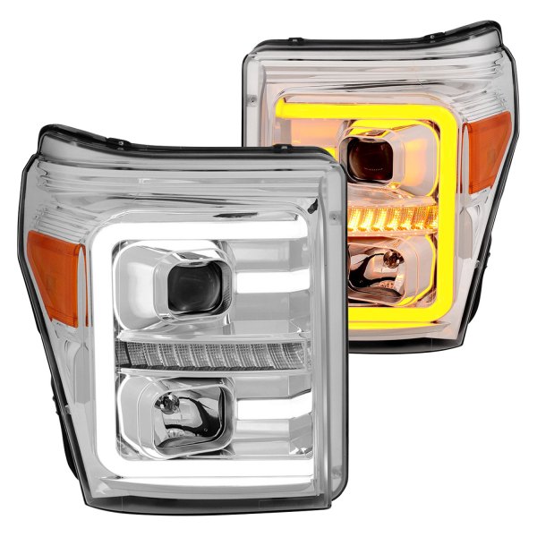 Anzo® - Plank Style Chrome Switchback U-Bar™ Projector Headlights with LED Turn Signal