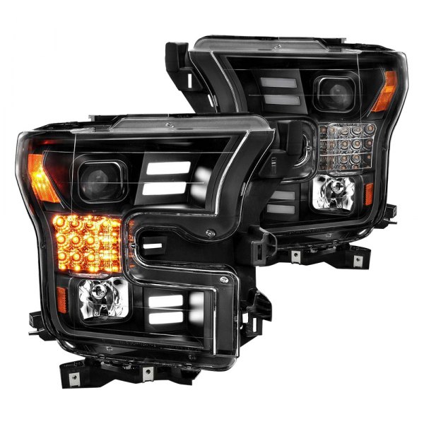 Anzo® - Plank Style Black Dual DRL Bar Projector Headlights with Sequential LED Turn Signal, Ford F-150