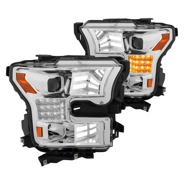 Anzo® - Plank Style Chrome Dual DRL Bar Projector Headlights with Sequential LED Turn Signal, Ford F-150