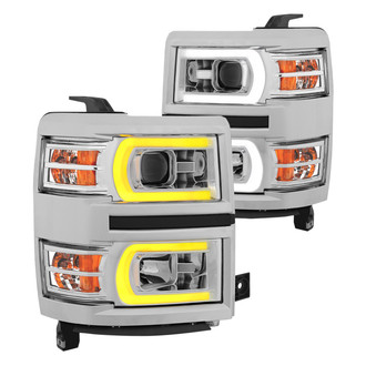 Anzo® - Plank Style Driver and Passenger Side Chrome Switchback LED U-Bar™ Projector Headlights