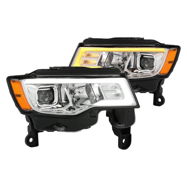Anzo® - Plank Style Chrome Switchback LED U-Bar™ Projector Headlights, Jeep Grand Cherokee