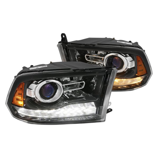 Anzo® - Plank Style Black Projector Headlights with Switchback LED DRL, Dodge Ram