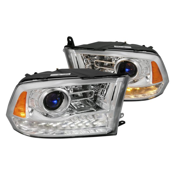 Anzo® - Plank Style Chrome Projector Headlights with Switchback LED DRL, Dodge Ram
