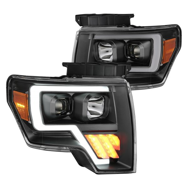 Anzo® - Black U-Bar™ Projector Headlights with Tri-Bar LED Turn Signal, Ford F-150