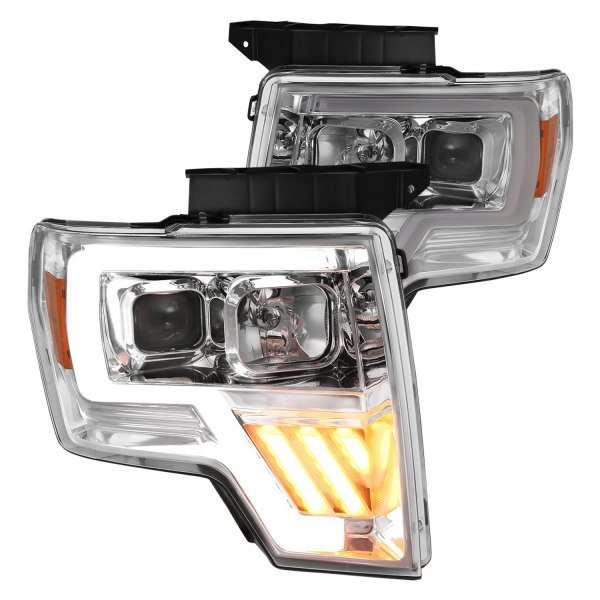 Anzo® - Chrome U-Bar™ Projector Headlights with Tri-Bar LED Turn Signal, Ford F-150
