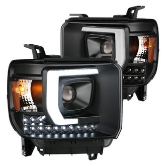 Anzo® - Plank Style Driver and Passenger Side Black U-Bar™ Projector Headlights with Parking LEDs